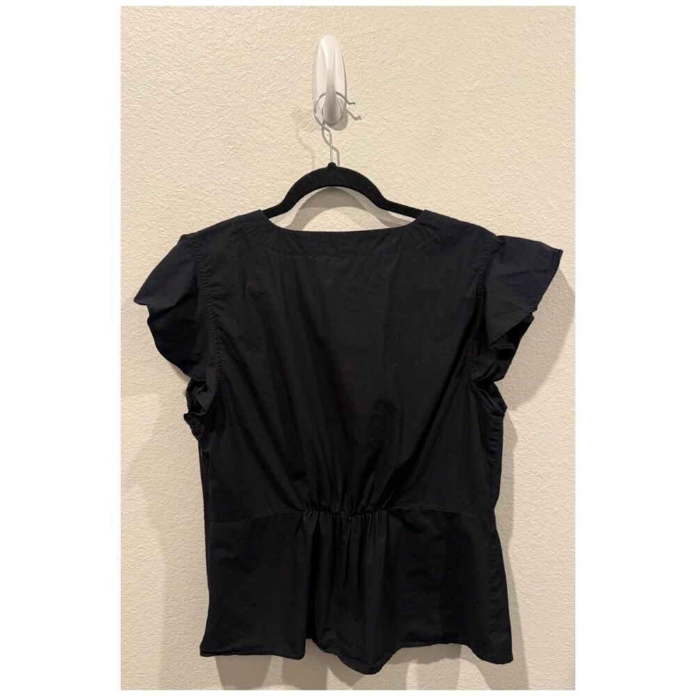 J.CREW Flutter Sleeve Wrap In Cotton Poplin Black Blouse - Picture 4 of 5